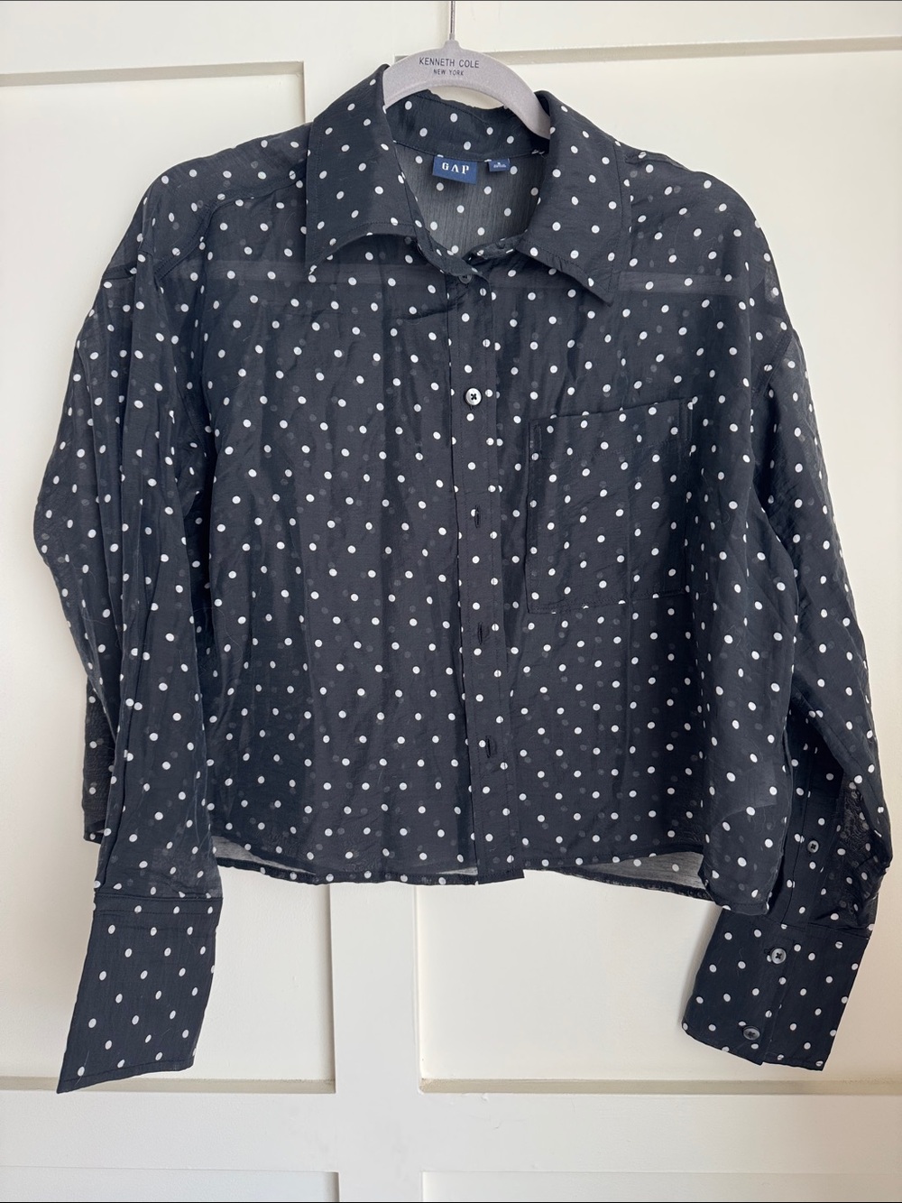 GAP Black Button-Up Shirt with White Polka Dots